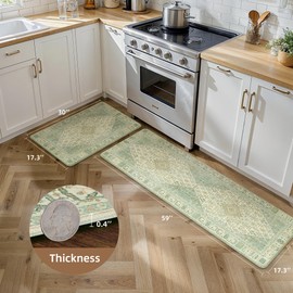 GENIMO Kitchen Rugs, 2Pcs Kitchen Mats, Cushioned Anti Fatigue Kitchen Mats for Floor, Non-Slip Waterproof Standing Kitchen Rug for Sink, Office, Laundry, Home, 17.3"×30"+17.3"×59", Green