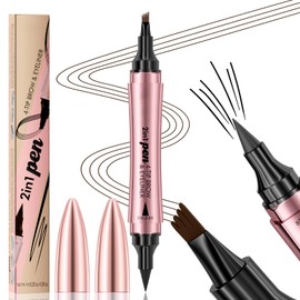 Q710 2in1pen,4-Tip Brow pen&Eyeliner,Dcuble-ended design,wild eyebrow makeup,microblading eyebrow pen,waterproof,Soft nib,With one smooth stroke (1#Light Brown)