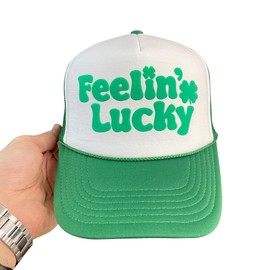 Feeling Lucky St Patrick's Day Trucker Hat Puff Print Irish Party Four Leaf Clover Baseball Hat Foam Vinyl St Paddy's Day