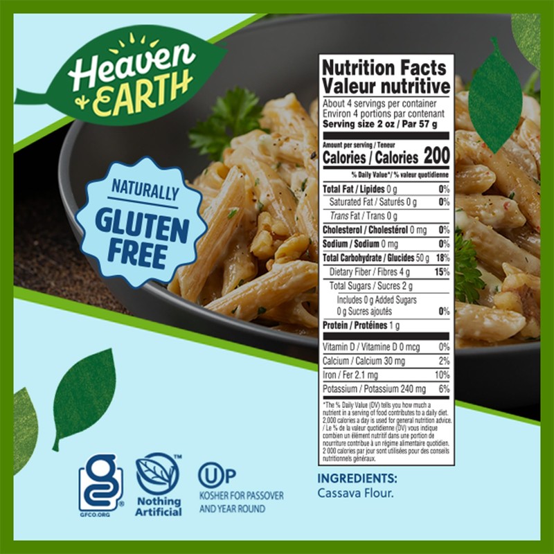 Heaven & Earth Grain Free Pasta, Cassava Penne Pasta, 8oz