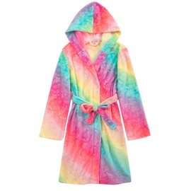 Slumber Party Kids Girls Rainbow Fleece Robe Housecoat bathrobe for Tween Girls 5-12yrs (M 7-8yrs)