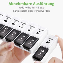 Opret German Pill Box 7 Days 2 Compartments Morning Evening, Removable Pill Box 7 Days 2 Compartments Pill Box Medicine Box 7 Days Tablets Weekly Box Tablet Box 14 Compartments