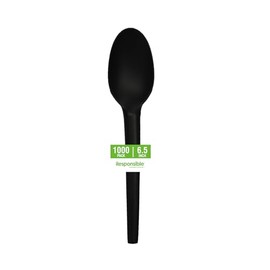 Responsible Products 6.5" Spoons, Certified Compostable Spoons, Extra Strength, Tree-Free, Made Without PFAS, Black (1000 Count)