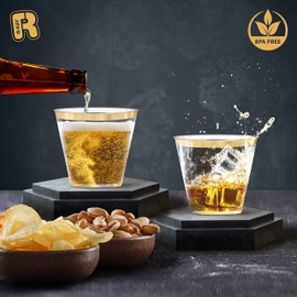 R-kay 100 Pack Gold Plastic Cups For Party - Plastic Cups 9 oz - Party Cups Disposable - Premium Heavy Duty Gold Cups - Disposable Wine Glasses For Wedding - Plastic Wine Glasses/Disposable Cups