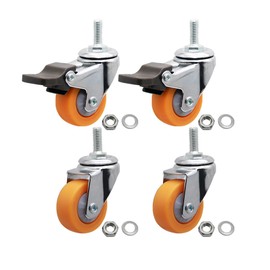 MyyYiTar 1.25" M6x15 Stem Casters Bolt Threaded Wheels,TPR Mute Rubber Swivel Single Caster Screws in Wheel Small with 2 Brake Locks-Orange