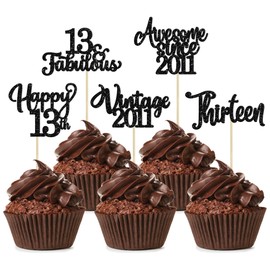 30 piezas de adornos para magdalenas de feliz 13 cumpleaños con purpurina, trece púas de magdalenas clásico 2011, vítores a 13 fabulosas decoraciones para tartas para 13 cumpleaños, boda, aniversario,