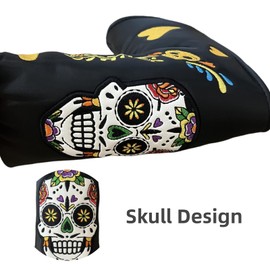 Funny Blade Putter Cover,Premium PU Leather Golf Putter Head Cover with Magnetic Closure and Skull Design, Golf Blade Putter Headcover Protects Your Club(Black)
