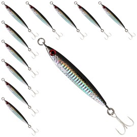 10 Pack 60g Vertical Casting Jigs Set with Super Sharp Treble Hooks, Silver-Black - Saltwater & Freshwater Compatible