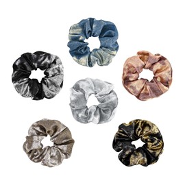 Yonchic 6-Piece Sparkly Metallic Hair Scrunchies for Women & Girls, Glitter Shiny Stretchy Hair Ties, Large Cute Elastic Ponytail Holders Hair Bands (Gradient Color)