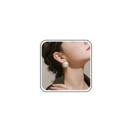 Inateannal Boho Large White Pearl Stud Earrings - Big Round Freshwater Pearl Bridal Disc Drop Earrings