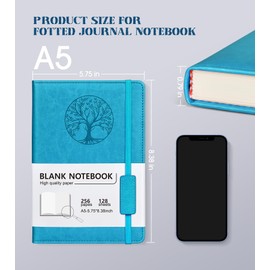Blank Journal Notebook for Women Men, A5 Unlined Journal for Writing Sketchbook, Hardcover Leather Unruled Jouranl Notebook for Work with 256Pages Thick Paper for Writing(5.75'' X 8.38'' Blue)