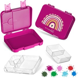 My Vesperbox Bento Box Children's Lunch Box with 4 + 2 Compartments Extremely Robust Lunch Box Ideal for Nursery and School (Purple - Rainbow)
