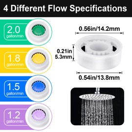 PAGOW 4 Pcs Shower Flow Restrictor, gpm 1.2/1.5/1.8/2.0 Shower Flow Reducer, Shower Head Water Flow Limiter Set for Shower Head Handheld Shower (0.56x0.54x0.21inch)