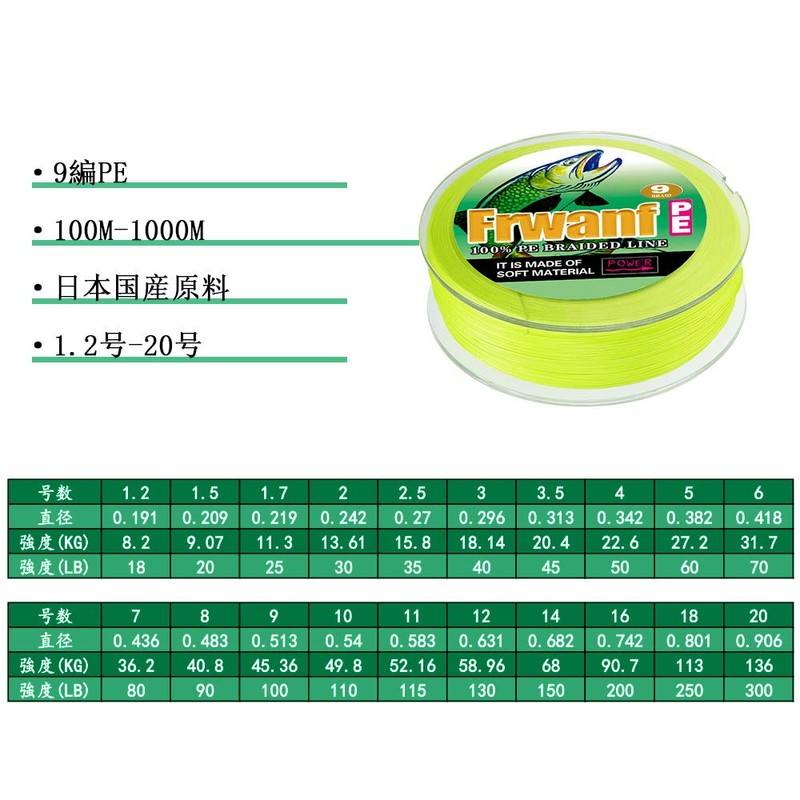 Frwanf PE Line X9 Green Super Strong High Sensitivity Abrasion