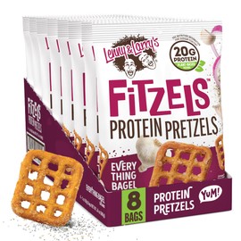 Lenny & Larry's Everything Bagel FITZELS- Savory Pretzel Snacks Incredibly Tasty, High Protein Salty, Vegan, 20 g's of Plant Based Protein 8 (eight) Bags, 3 oz Each