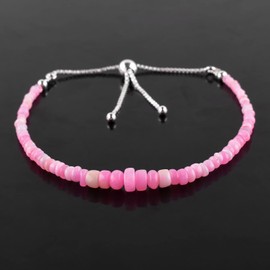 Natural Pink Color Ethiopian Opal Gemstone Beads Bolo Bracelet, Adjustable Slider Chain, Energy Stones, Chakra Healing Crystals, Silver Plated, Gift for Women, Birthstone, Gemstones Jewelry,10 inch