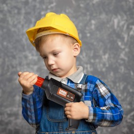 Relaxdays 10024275 Tool Box for Children, 11 Pieces with Drill (Rotating Function), Craftsman Games, with Hammer and Much More, Transparent, H x W x D: App. 26 x 29.5 x 8.5 cm