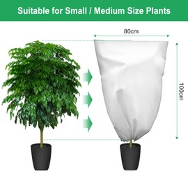 Evoio 4 Pack Plant Covers Freeze Protection, 80cm x 100cm Plant Frost Cover Bags for Winter Cold Weather with Drawstring, Frost Cloth for Plants, Sapling Trees, Shrub Thickness Plant Cover Bags