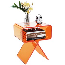 solaround Acrylic Nightstand Side Table Modern Design Clear Home Decor Display End Table for Living Room (Orange)