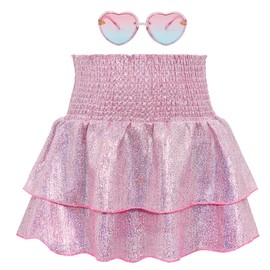 Zando Pink Sequin Tutu Skirt for Girls - Pink Glitter Ruffle Skirt & Shorts 8-9 Years