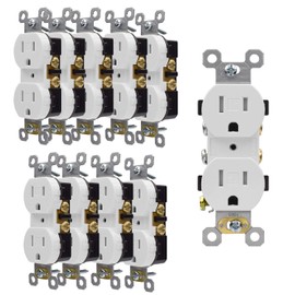 AIDA 15 Amp 125 Volt 5-15R Tamper Resistant Residential Grade Grounding TR Duplex Receptacle White Wall Outlet 10 Pack, UL Listed, Side Wire & Back Wire 10 Pack White