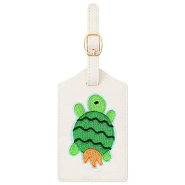 Luggage Tag for Suitcase, Embroidered Letter Unique Leather Bag Tags Identifiers Privacy Cover ID Label for Women Men Kids Girls Cruise Airport Travel, Green Turtle