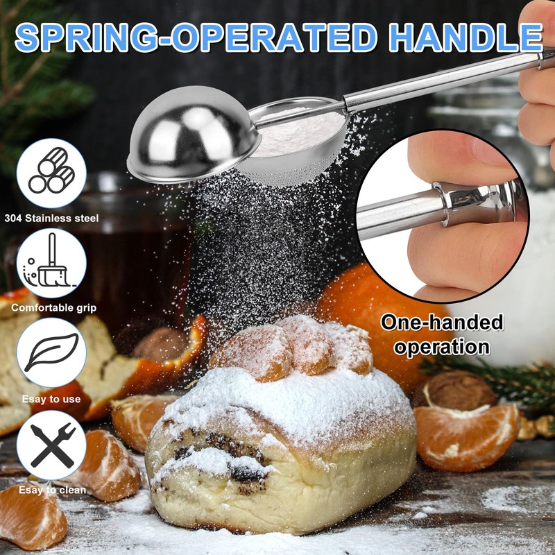Flour Sifter Stainless Steel,3 Cup Flour Sifter for Baking,3 in1