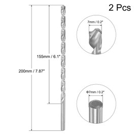 sourcing map HSS(High Speed Steel) Extra Long Twist Drill Bits, 7mm Drill Diameter 200mm Length for Hardened Metal Woodwork Plastic Aluminum Alloy 2 Pcs