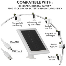 Solar Panel Charger for Ring Camera, 5W Solar Panel Compatible with Ring Stick Up Cam, Ring Spotlight Cam Battery,Spotlight Cam Plus,Spotlight Cam Pro Outdoor Camera with 13FT USB-C Cable,2 Pack