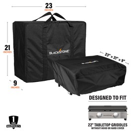 Blackstone 1722 Tabletop Griddle Cover & Carry Bag, 1722, Portable BBQ Grill Griddle Carry Bag & Cover for Travel - 600D Heavy Duty Weather Resistant - Blackstone Accessories, Black, 22 inch