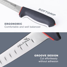 DELFINA Curved Breaking Knife 8 inch W/Sheath & SoftGrip Handle, Butcher Breaking Knife For Meat Cutting, High Carbon Japanese Steel （8 inch）