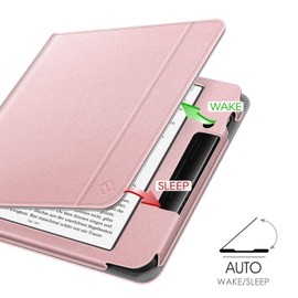 Fintie Case Compatible with Tolino Vision 5 2019 / Kobo Libra H2O - Kickstand Protective Case with Card Slot, Wrist Strap and Auto Sleep/Wake Function, Rose Gold