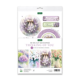 Katy Sue Thinking of You Die Cut Decoupage Pack. 12 Pre-Cut Decoupage Paper Sheets for Card Making Supplies & Card Toppers Featuring Lilies, Lavender, Roses, & Hydrangea