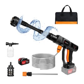 Cordless Pressure Washer, 21V Portable Power Washer Handheld with 1.3Ah Battery & 6-in-1 Adjustable Nozzle, 20FT Hose, Prefect for Car Wash/Cleaning Floor, Fence, Walls, Driveways, Stairs, Yards...