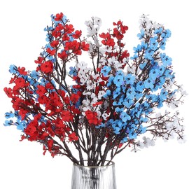 PATIKIL Artificial Flowers, 6pcs European Fake Flowers DIY Bouquet Fake Floral for Home Garden Kitchen Decor Wedding Party Decoration Red/White/Blue