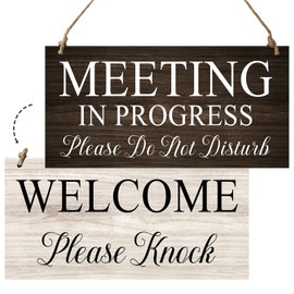 Chuniff 1 Piece Meeting in Progress Please Do Not Disturb Door Sign, Welcome Please Knock Double Sided Sign for Business, Meeting Room Sign for Office