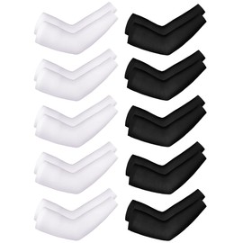 Boao 10 Pairs UV Sun Protection Arm Sleeve for Men Women Work Cooling Tattoo Cover Up Compression Sleeves for Cycling Fishing (Black, White)