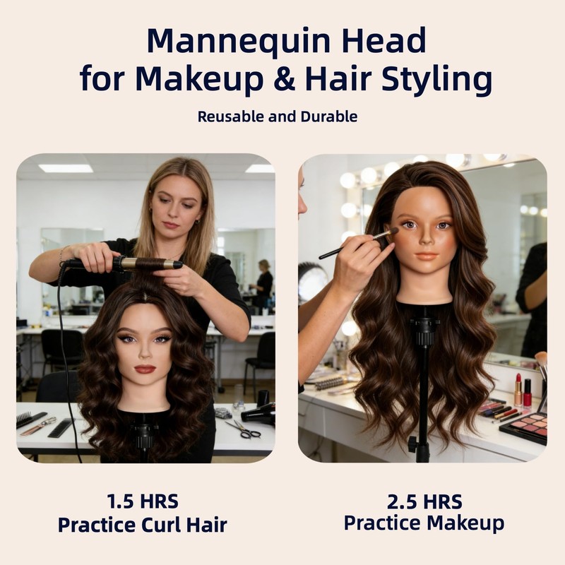 80% Real Hair Mannequin Head for Hair Styling Braiding &