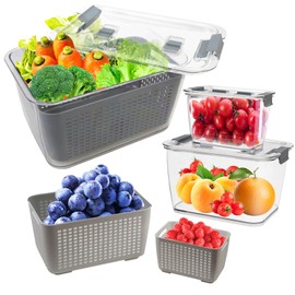 Besmall 3 Pack Fruit Storage Containers for Fridge with Removable Colanders, Airtight Produce Vegetable Berry Containers with lid for Fridge, Food Storage Containers for Washing, Draining, Freshness