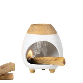 Handcrafted Ceramic Palo Santo Holder Burner and Ash Catcher for Incense Sticks,Sage and Cone Holder Bundles-Meditation Accessories,Smudge Bowl，Home Decor (White Yellow)