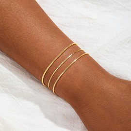 VIROMY Gold Fine Bracelets for Women 14K Gold Plated Snake Box Bracelets Minimalist Stackable Gold Jewellery Set for Women