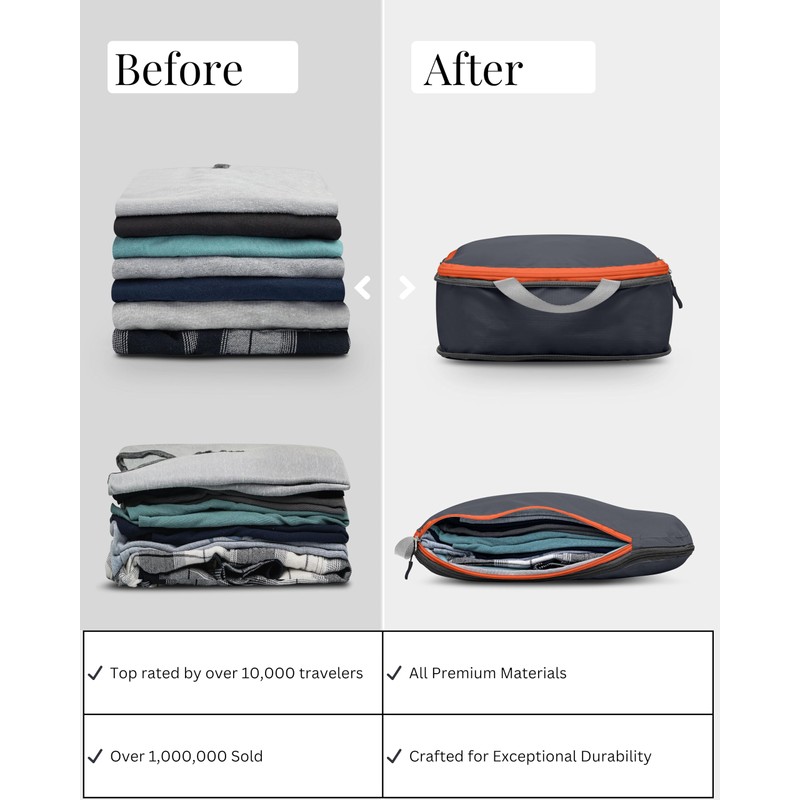 Large Compression Packing Cubes 6 Piece Set for Travel with