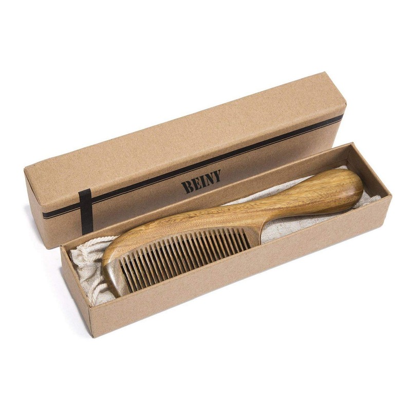 BEINY Natural Green Sandalwood Comb - Anti Static Wooden Hair