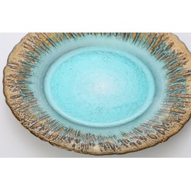 Vetro Felice 349122P Medium Plate Western Tableware Plate Turquoise x Gold 8.5 inches (21.5 cm) Happy Glass Flash