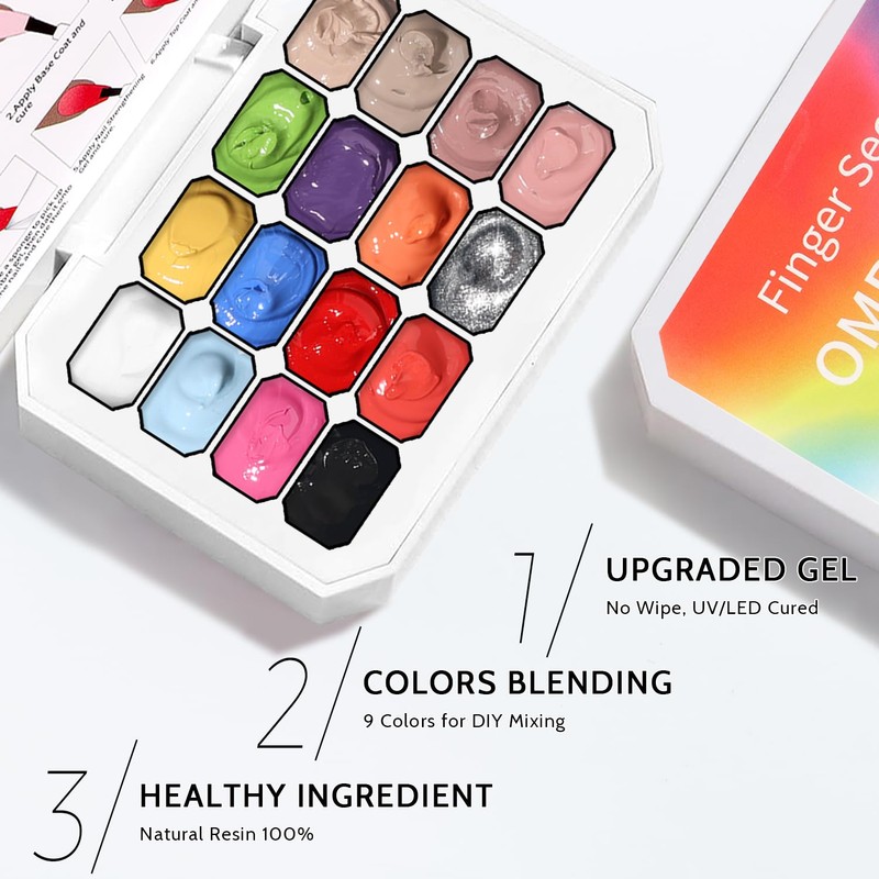 Ombre Gel Polish Palette,16Colors Pat Gel Paint Nail Art Kit