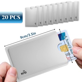 Credit Card Protector, 20 Pcs RFID Blocking Sleeves, Anti-Theft Credit Card Holder for Credit Card Debit Card Passport, Silver, 9.1 x 6.3cm