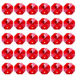 PATIKIL K9 Crystal Octagon Beads 2 Holes Pendants, 60 Pack 14mm Chandelier Prisms Parts Ornaments Hanging Beads for DIY Arts Crafts Decoration, Red