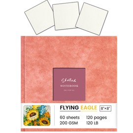 8 x 8 Art Square Sketch Book, 200GSM Hardcover Mixed Media Sketchbook for Drawing,60 Sheets/120Page Fit for Graphite Water Color,3 DIY Paper Gift for Adult & Kid,Pink