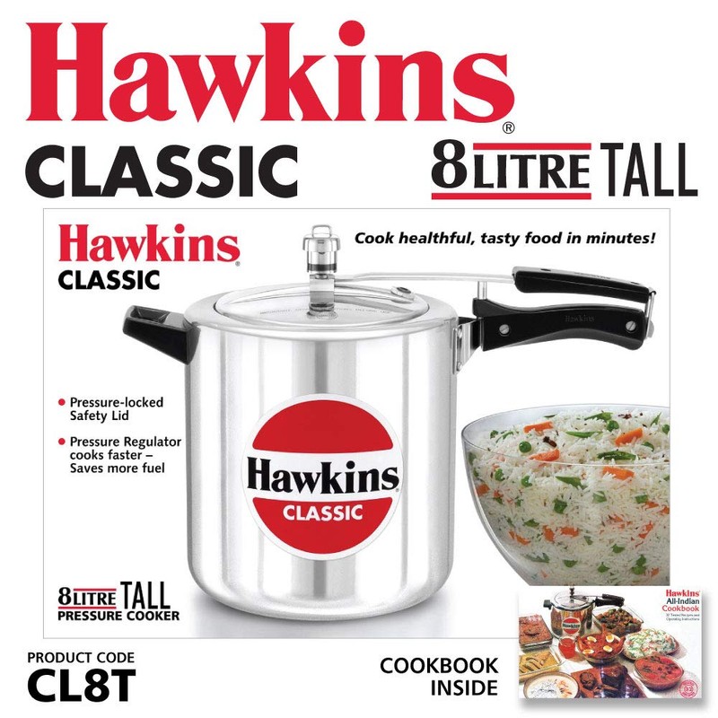 Hawkins Aluminium 8 Litre Classic Pressure Cooker, Tall Design Inner