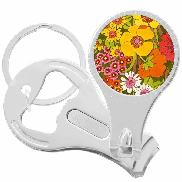Vintage Flower Pattern Nail Clippers Plus Bottle Opener Keychain